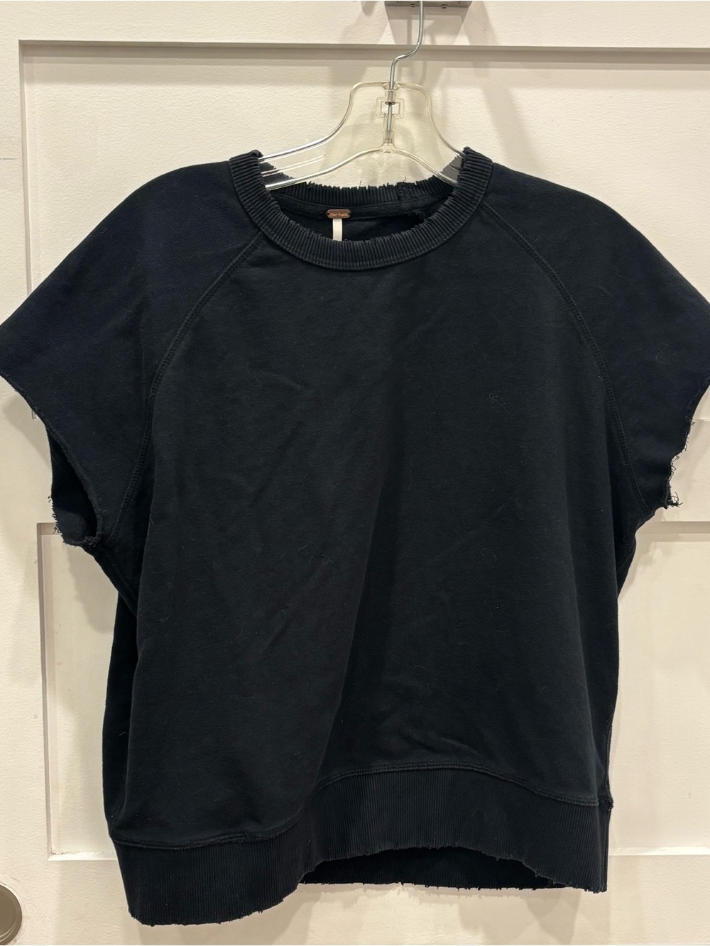 Free People Black Short-Sleeve Boxy Sweatshirt